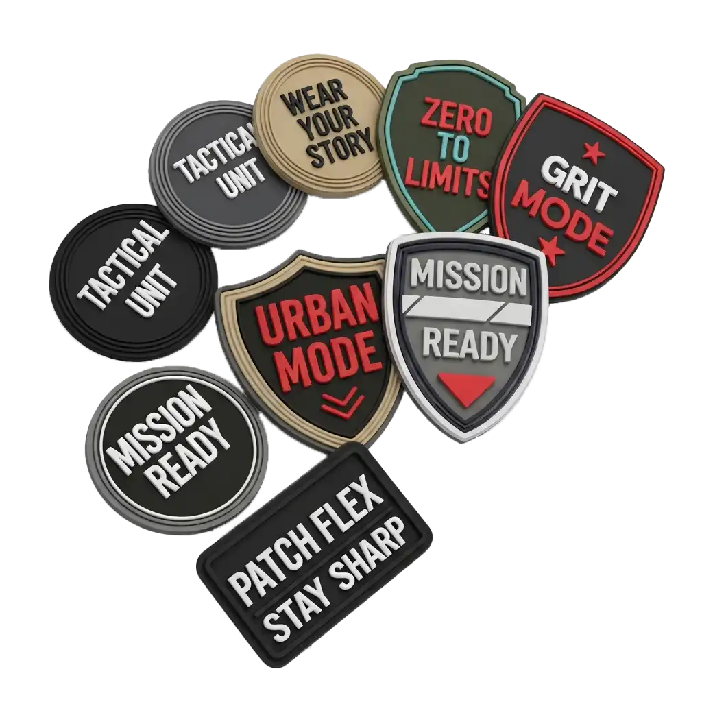 Custom patches applied to backpack, varsity jacket, vest, and hats